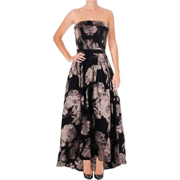 Xscape Dresses Xscape Womens Navy Brocade Strapless Hilow
